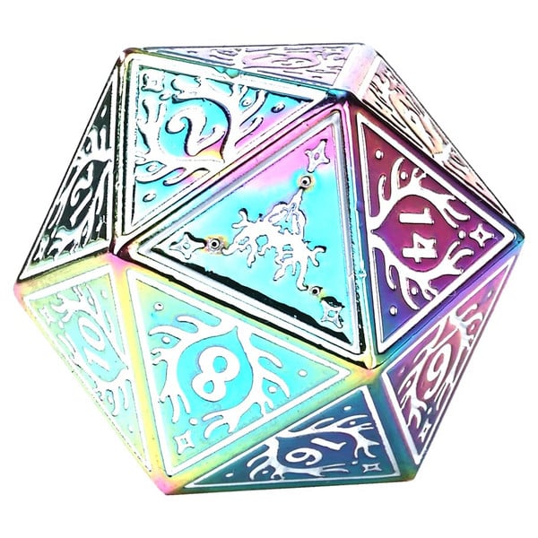 Hymgho Dice Druid Rainbow with White Solid Metal Dice Set Gallery Image 5