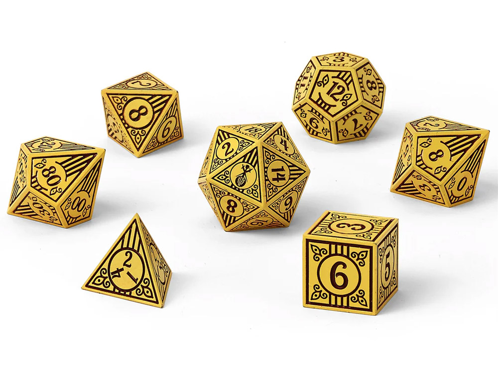 Hymgho Dice Bard Dark Cream with Brown Solid Metal Dice Set Gallery Image 1