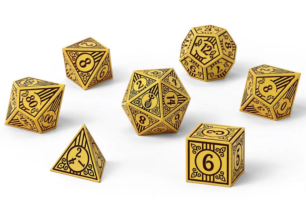 Hymgho Dice Bard Dark Cream with Brown Solid Metal Dice Set Gallery Image 3