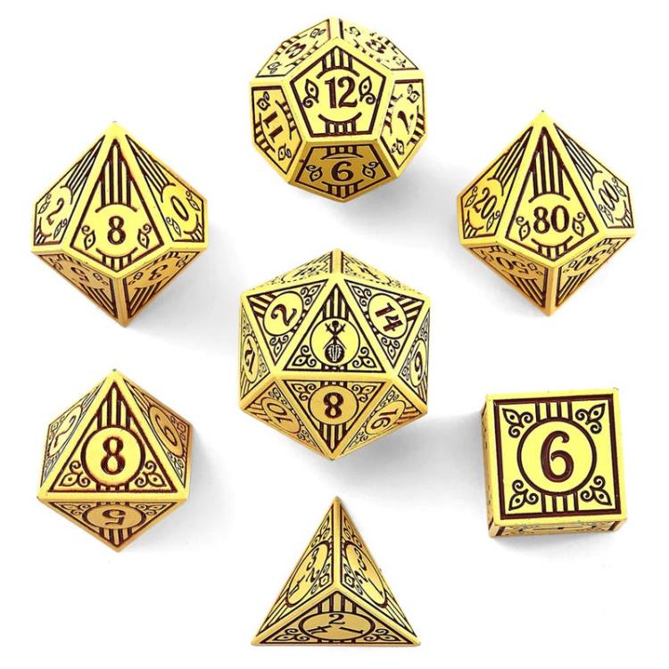 Hymgho Dice Bard Dark Cream with Brown Solid Metal Dice Set Gallery Image 4