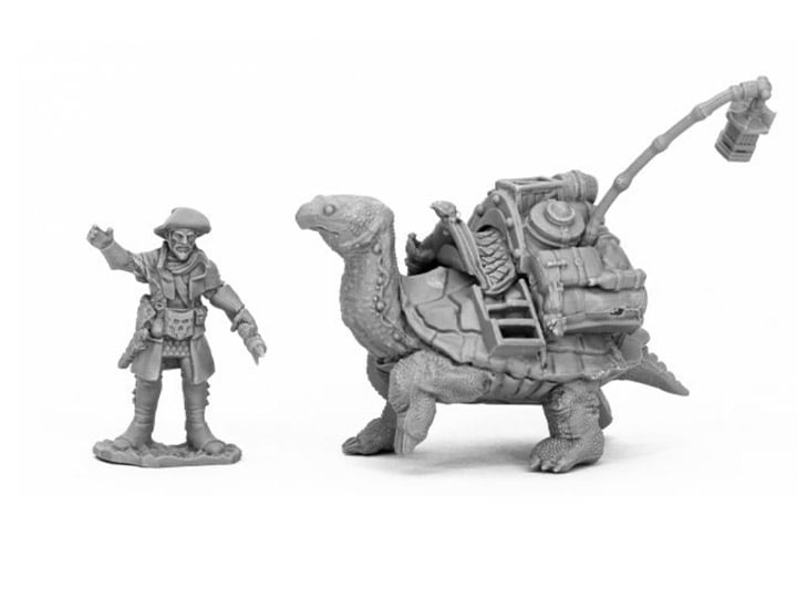 Reaper Bones Black Dreadmere Tortoise & Drayman Miniatures Set Gallery Image 1