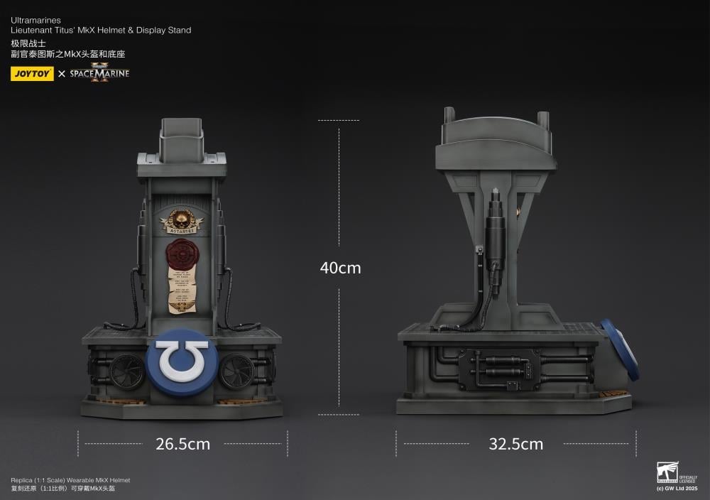 Warhammer 40,000: Space Marine 2 Ultramarines Lieutenant Titus' MKX Wearable Helmet Replica with Display Stand Gallery Image 17