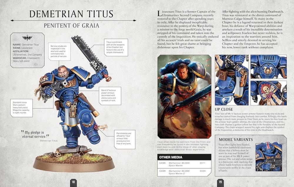 Warhammer 40,000 Character Encyclopedia with Exclusive Lieutenant Titus Miniature Gallery Image 3