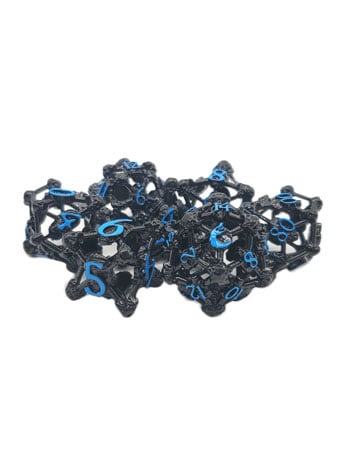 Old School Skull Hollow Metal (Black Nickel with Blue) Zinc Alloy Dice Set Gallery Image 2