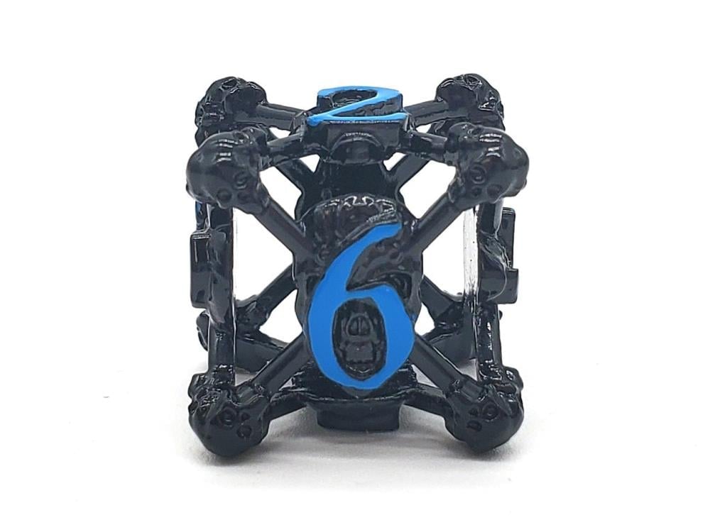 Old School Skull Hollow Metal (Black Nickel with Blue) Zinc Alloy Dice Set Gallery Image 4
