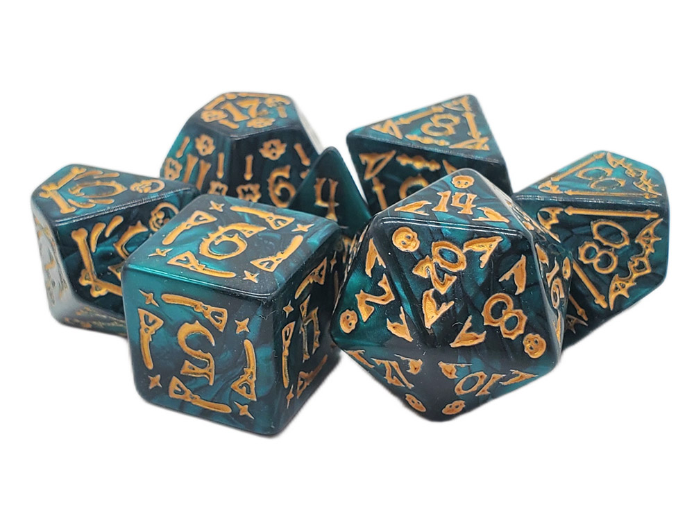 Old School All Hallows Eve Green with Gold Rune Dice Set Gallery Image 1