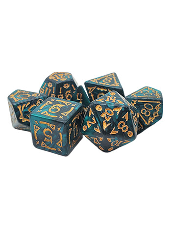 Old School All Hallows Eve Green with Gold Rune Dice Set Gallery Image 2