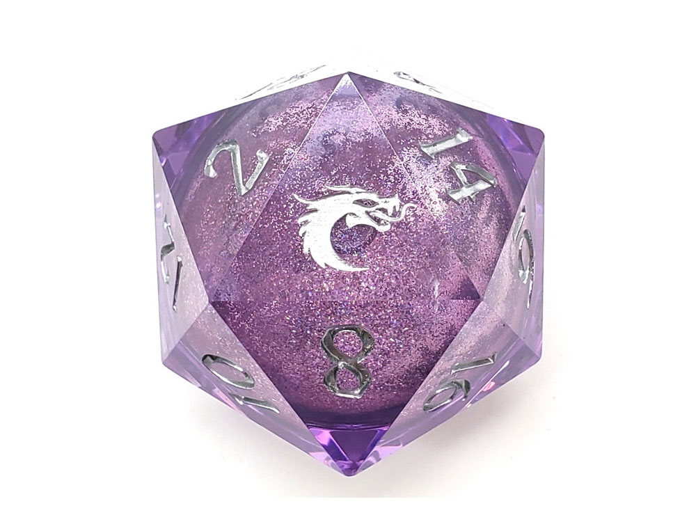 Old School Sharp Edged Amethyst Fury D20 Liquid Infused Die Gallery Image 1