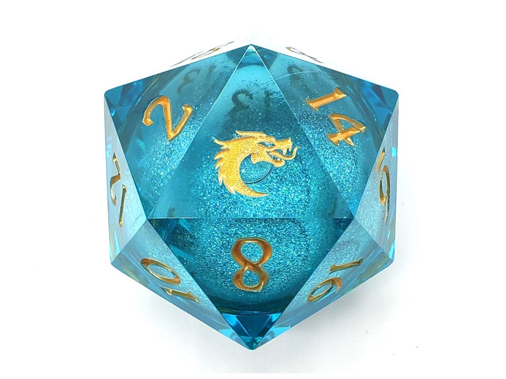 Old School Sharp Edged Azure Fury D20 Liquid Infused Die Gallery Image 1