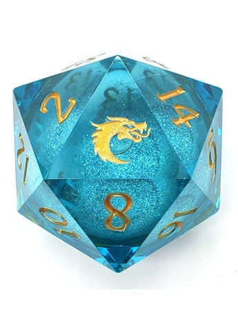 Old School Sharp Edged Azure Fury D20 Liquid Infused Die Gallery Image 2