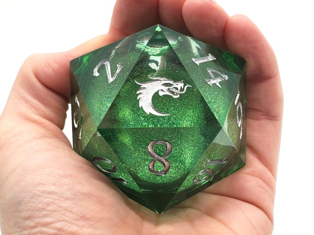 Old School Sharp Edged Emerald Fury D20 Liquid Infused Die Gallery Image 4