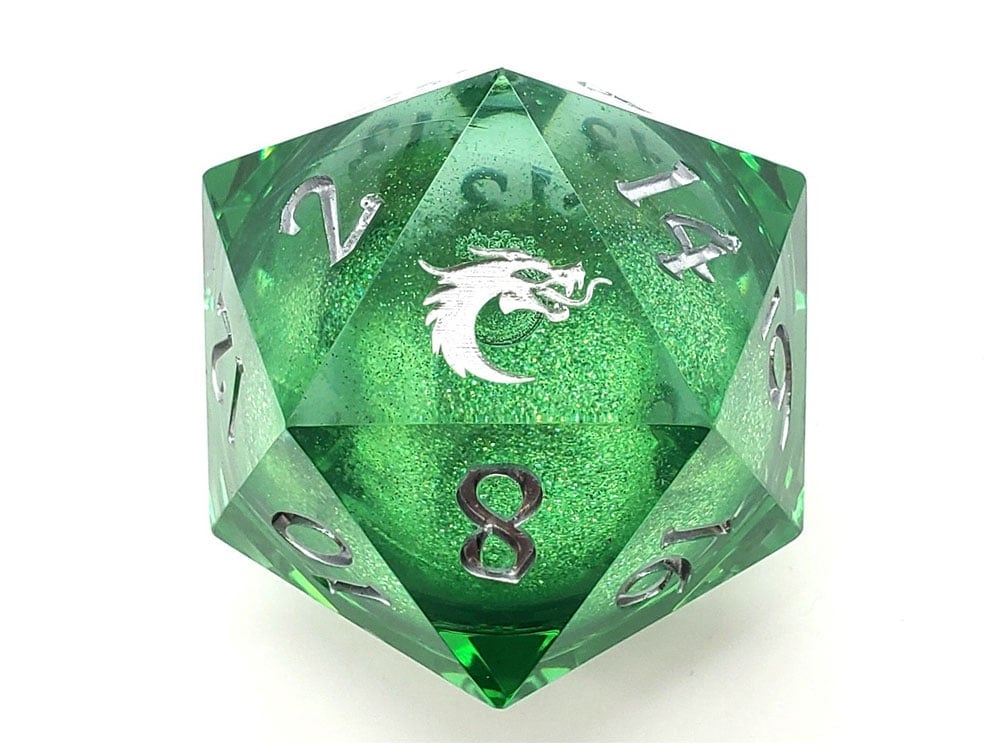 Old School Sharp Edged Emerald Fury D20 Liquid Infused Die Gallery Image 1
