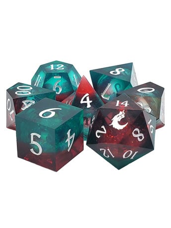 Old School Sharp Edged Christmas Fury Liquid Infused D20 Dice Set Gallery Image 2