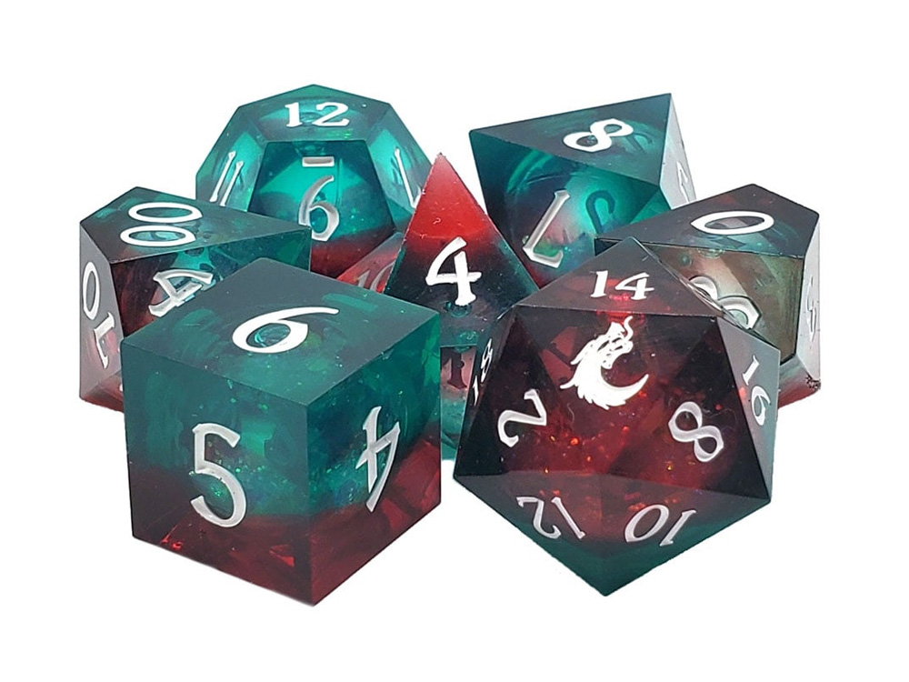 Old School Sharp Edged Christmas Fury Liquid Infused D20 Dice Set Gallery Image 1