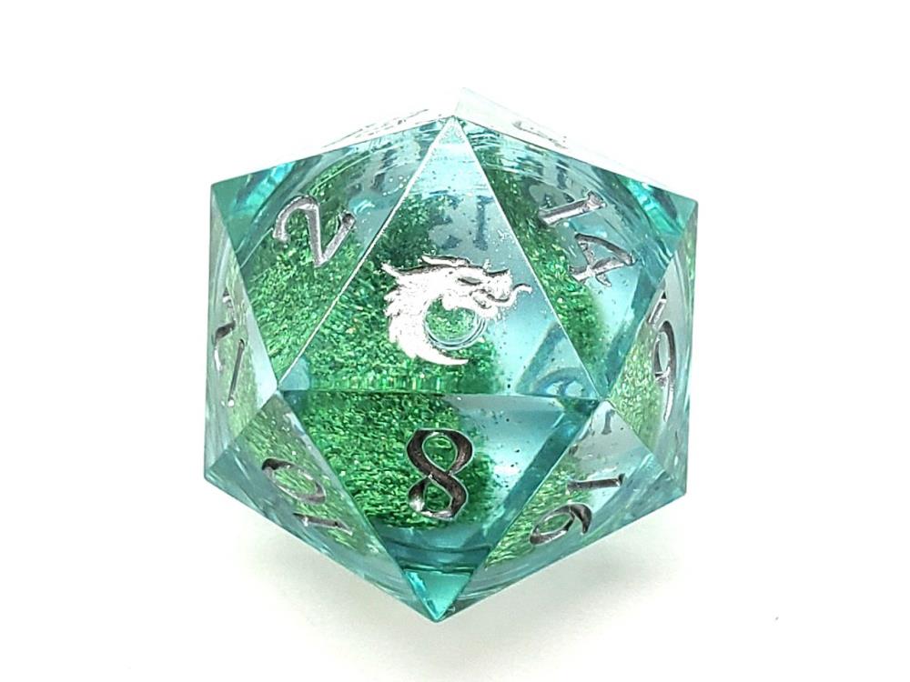 Old School Sharp Edged Emerald Fury Liquid Infused Dice Set Gallery Image 4