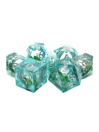 Old School Sharp Edged Emerald Fury Liquid Infused Dice Set Gallery Image 2