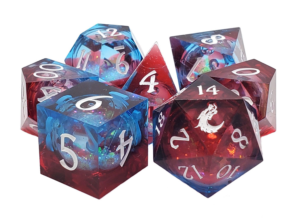 Old School Sharp Edged Space Fury Liquid Infused Dice Set Gallery Image 1