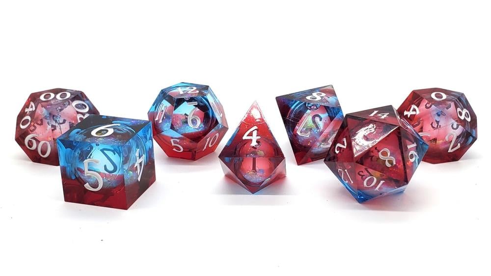 Old School Sharp Edged Space Fury Liquid Infused Dice Set Gallery Image 3