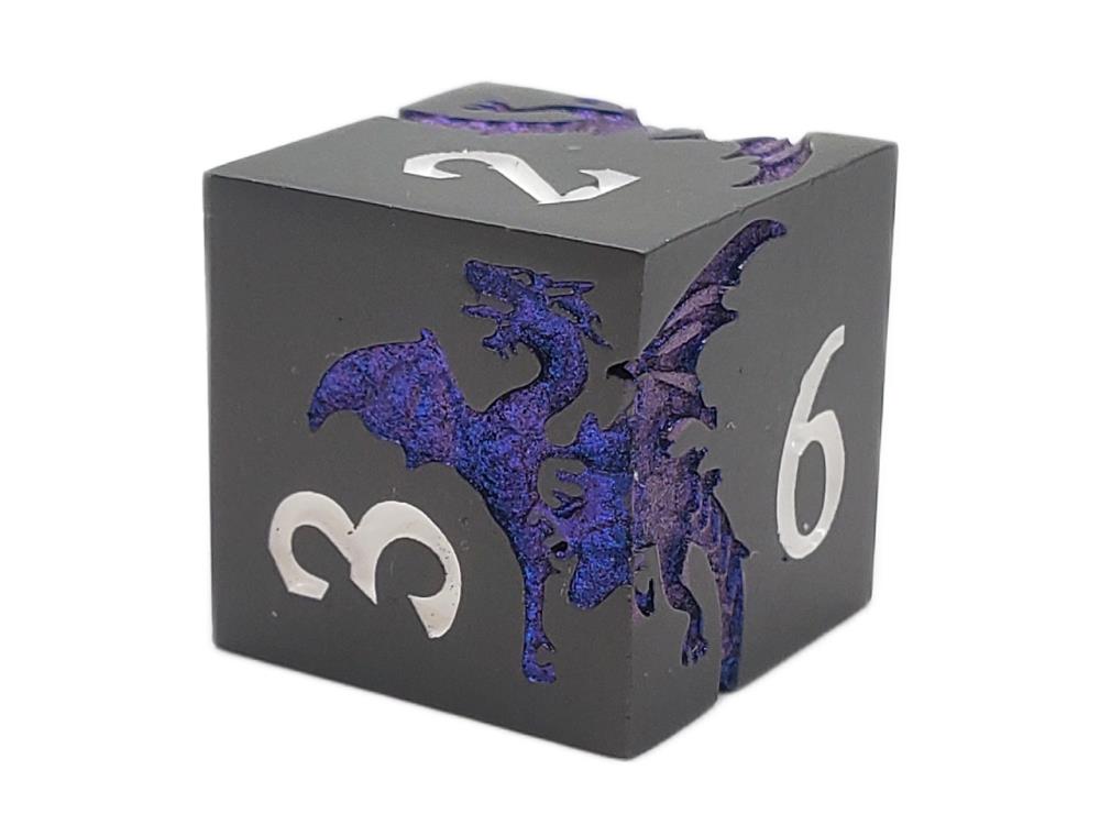 Old School DnD RPG Soaring Dragon Matte Black and Blue Dice Set Gallery Image 3