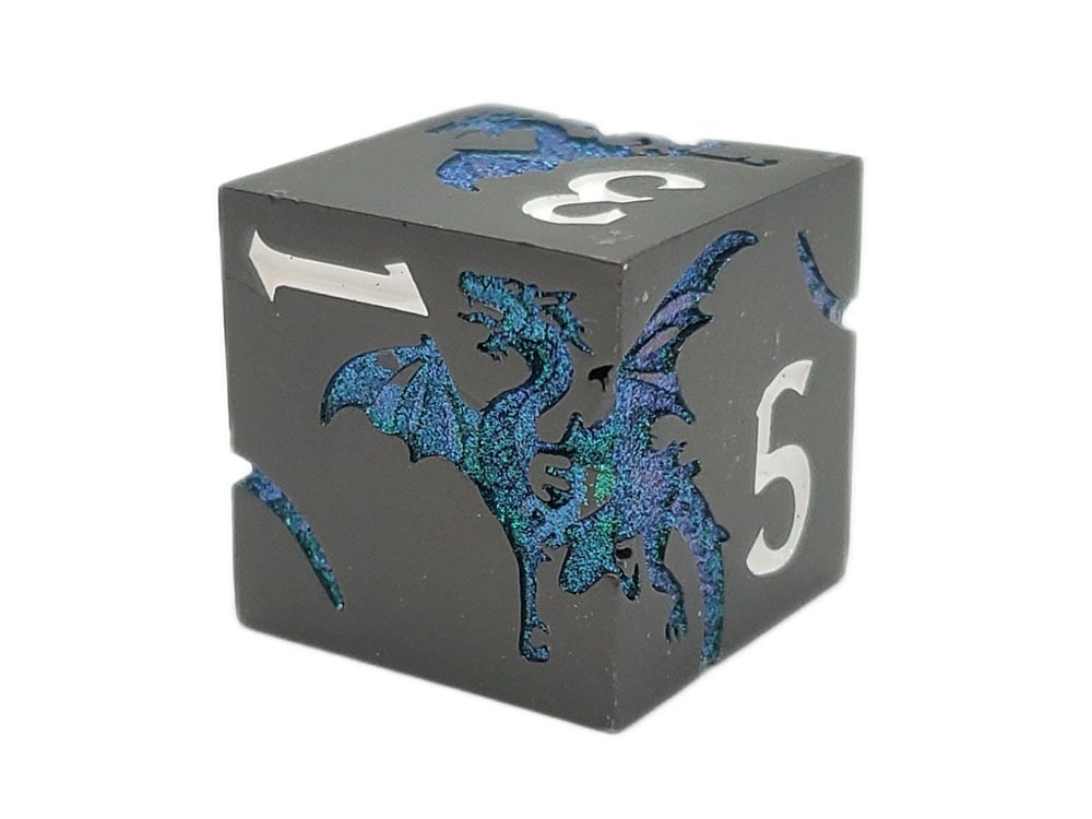 Old School DnD RPG Soaring Dragon Matte Black and Green Dice Set Gallery Image 3