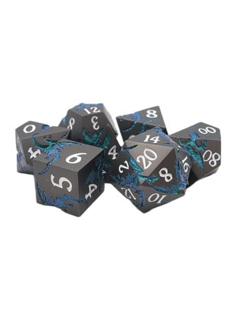 Old School DnD RPG Soaring Dragon Matte Black and Green Dice Set Gallery Image 2