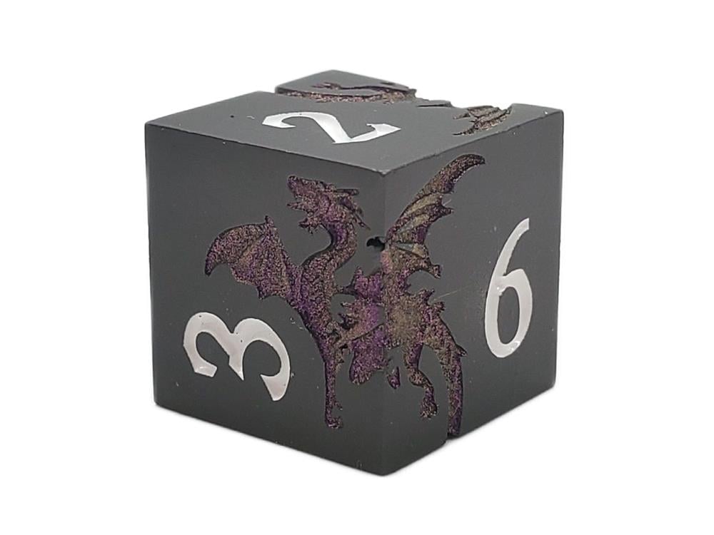 Old School DnD RPG Soaring Dragon Matte Black and Purple Dice Set Gallery Image 3