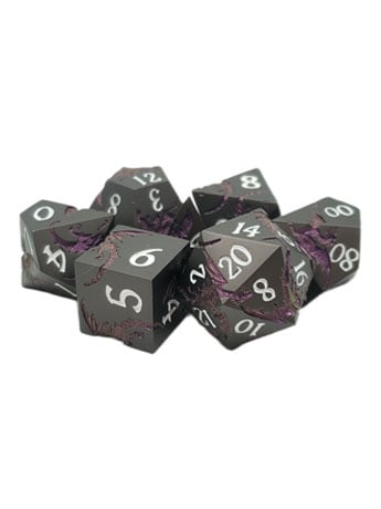 Old School DnD RPG Soaring Dragon Matte Black and Purple Dice Set Gallery Image 2