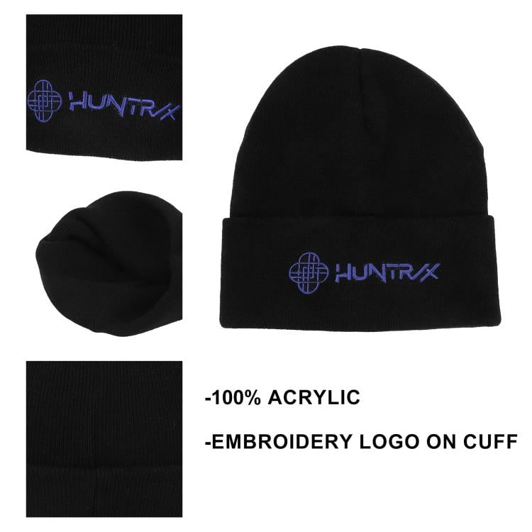 KPop Demon Hunters Huntr/x Logo Black Cuff Knit Beanie Gallery Image 8