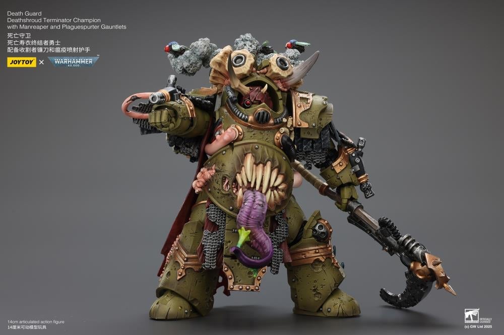 Warhammer 40,000 Death Guard Deathshroud Terminator Champion with Manreaper and Plaguespurter Gauntlets 1/18 Scale Action Figure Gallery Image 8
