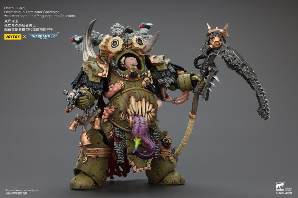 Warhammer 40,000 Death Guard Deathshroud Terminator Champion with Manreaper and Plaguespurter Gauntlets 1/18 Scale Action Figure Gallery Image 11