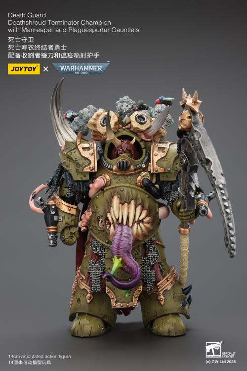 Warhammer 40,000 Death Guard Deathshroud Terminator Champion with Manreaper and Plaguespurter Gauntlets 1/18 Scale Action Figure Gallery Image 6