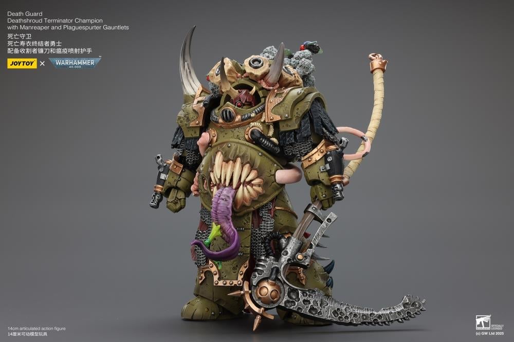 Warhammer 40,000 Death Guard Deathshroud Terminator Champion with Manreaper and Plaguespurter Gauntlets 1/18 Scale Action Figure Gallery Image 7