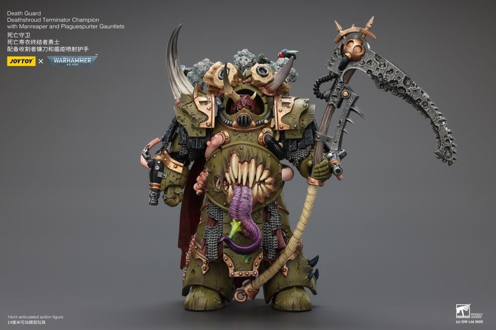 Warhammer 40,000 Death Guard Deathshroud Terminator Champion with Manreaper and Plaguespurter Gauntlets 1/18 Scale Action Figure Gallery Image 4
