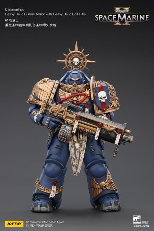 Warhammer 40,000: Space Marine 2 Ultramarines Heavy Relic Primus Armor with Heavy Relic Bolt Rifle 1/18 Scale Action Figure Gallery Image 6
