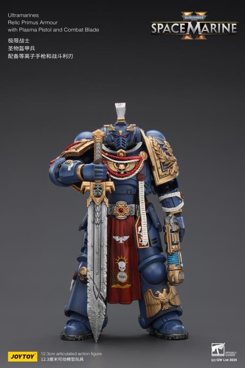 Warhammer 40,000: Space Marine 2 Ultramarines Relic Primus Armor with Plasma Pistol and Combat Blade 1/18 Scale Action Figure Gallery Image 11