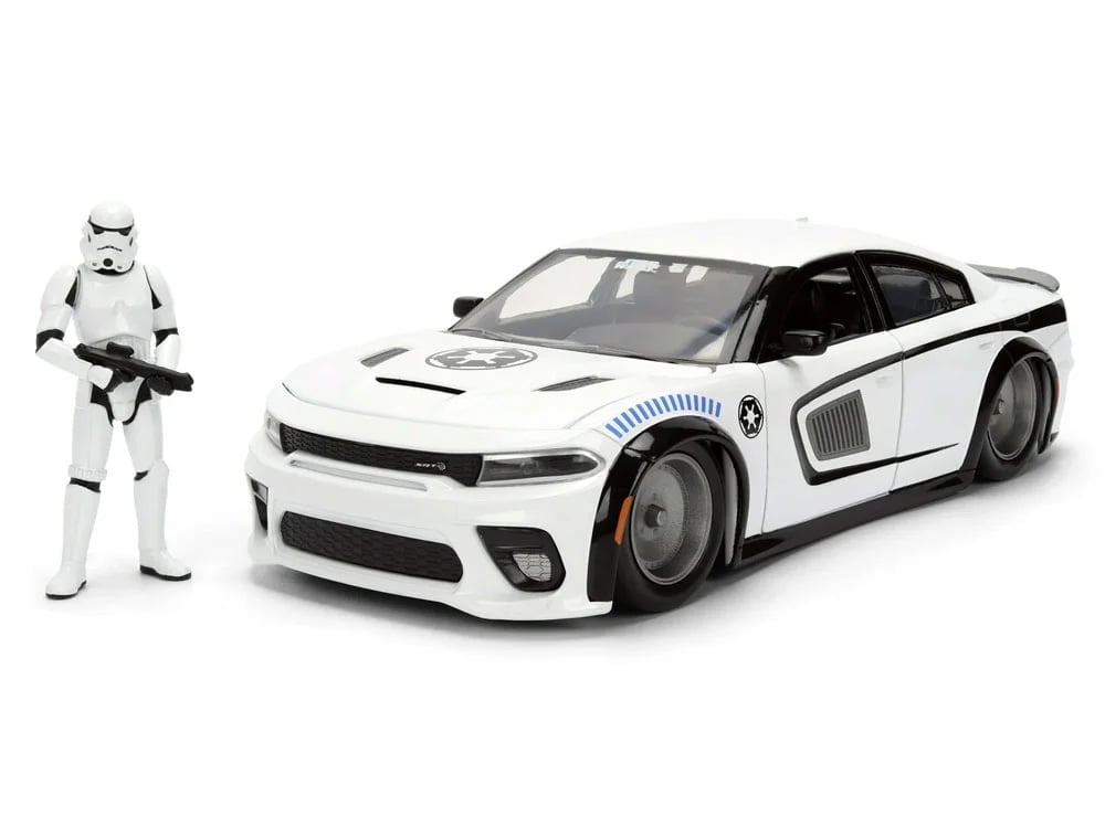 Star Wars Hollywood Rides Die-Cast Stormtrooper Figurine & 2021 Dodge Charger SRT Hellcat 1/24 Scale Model Gallery Image 1