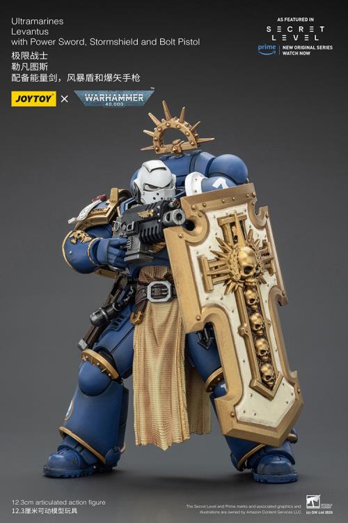 Warhammer 40,000 Ultramarines Levantus with Power Sword, Stormshield and Bolt Pistol 1/18 Scale Action Figure Gallery Image 8