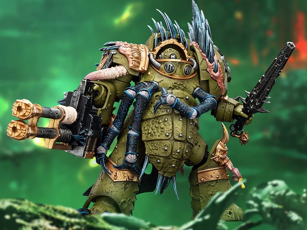 Warhammer 40,000 Death Guard Blightlord Terminator (Ver. 1) with Reaper Autocannon and Bubotic Blades 1/18 Scale Action Figure Gallery Image 1