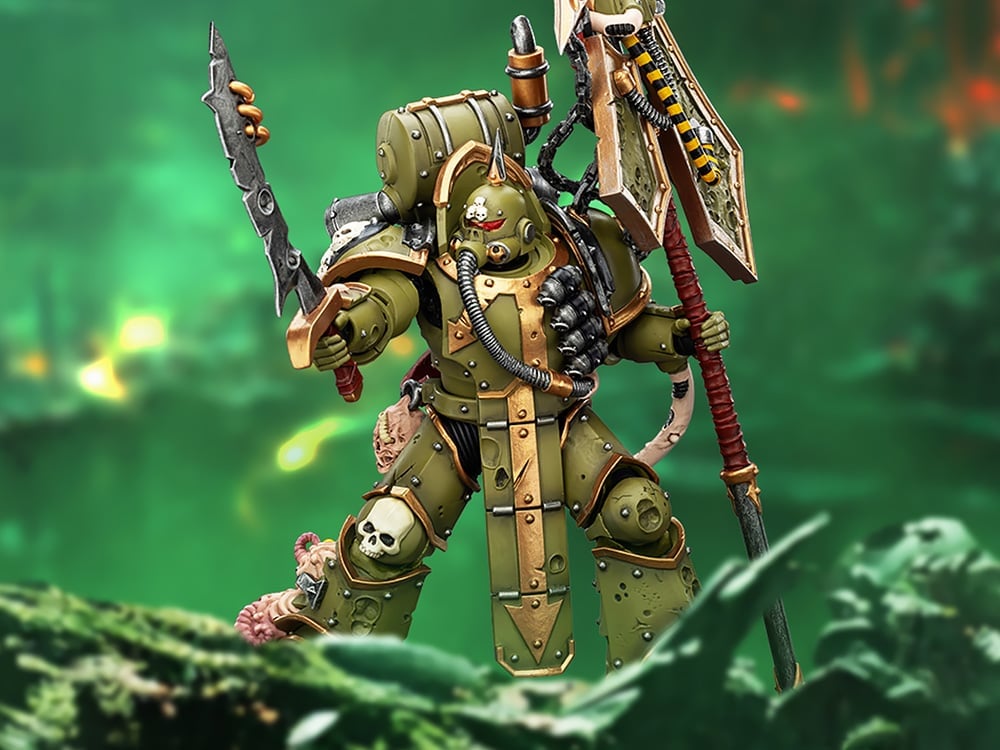 Warhammer 40,000 Death Guard Plague Marine Icon Bearer with Boltgun and Plague Knife 1/18 Scale Action Figure Gallery Image 1