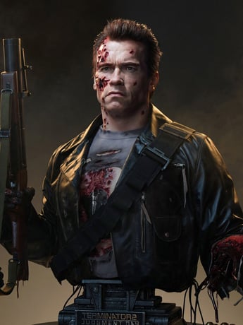 Terminator 2: Judgement Day T-800 (Battle Damaged Ver.) Life-Sized Bust Gallery Image 2