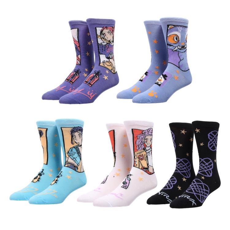 KPop Demon Hunters Huntr/x Group & Derpy Casual Crew Socks 5-Pack Gallery Image 3