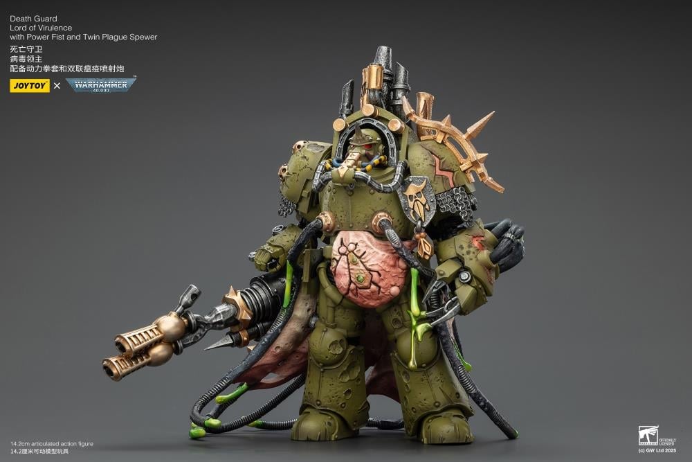 Warhammer 40,000 Death Guard Lord of Virulence with Power Fist and Twin Plague Spewer 1/18 Scale Action Figure Gallery Image 5