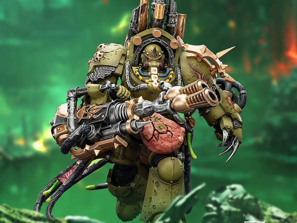 Warhammer 40,000 Death Guard Lord of Virulence with Power Fist and Twin Plague Spewer 1/18 Scale Action Figure Gallery Image 1