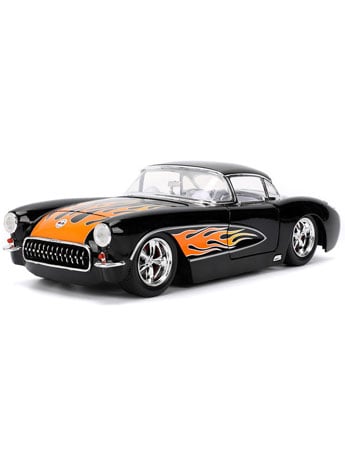 Bigtime Muscle 1957 Chevy Corvette Hardtop (Black with Flames) 1/24 Scale Die-Cast Model Gallery Image 2