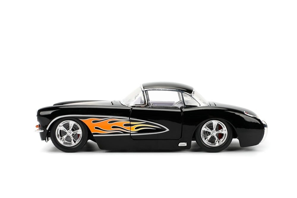 Bigtime Muscle 1957 Chevy Corvette Hardtop (Black with Flames) 1/24 Scale Die-Cast Model Gallery Image 3