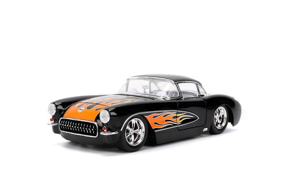 Bigtime Muscle 1957 Chevy Corvette Hardtop (Black with Flames) 1/24 Scale Die-Cast Model Gallery Image 12