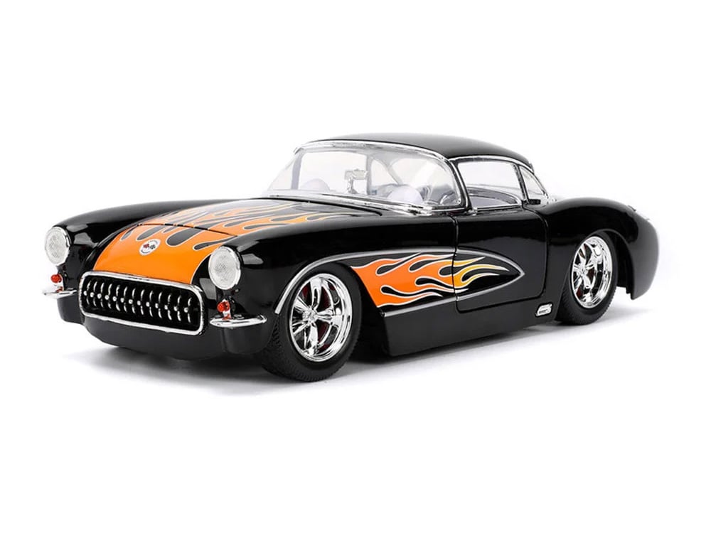 Bigtime Muscle 1957 Chevy Corvette Hardtop (Black with Flames) 1/24 Scale Die-Cast Model Gallery Image 1