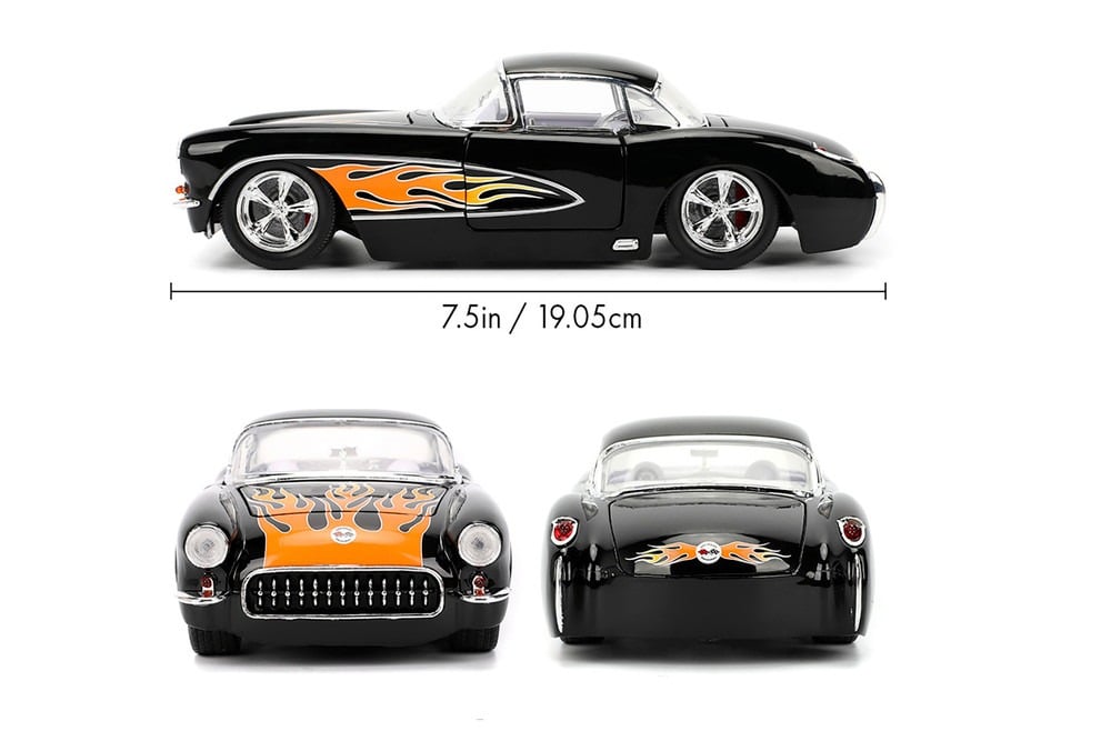 Bigtime Muscle 1957 Chevy Corvette Hardtop (Black with Flames) 1/24 Scale Die-Cast Model Gallery Image 9