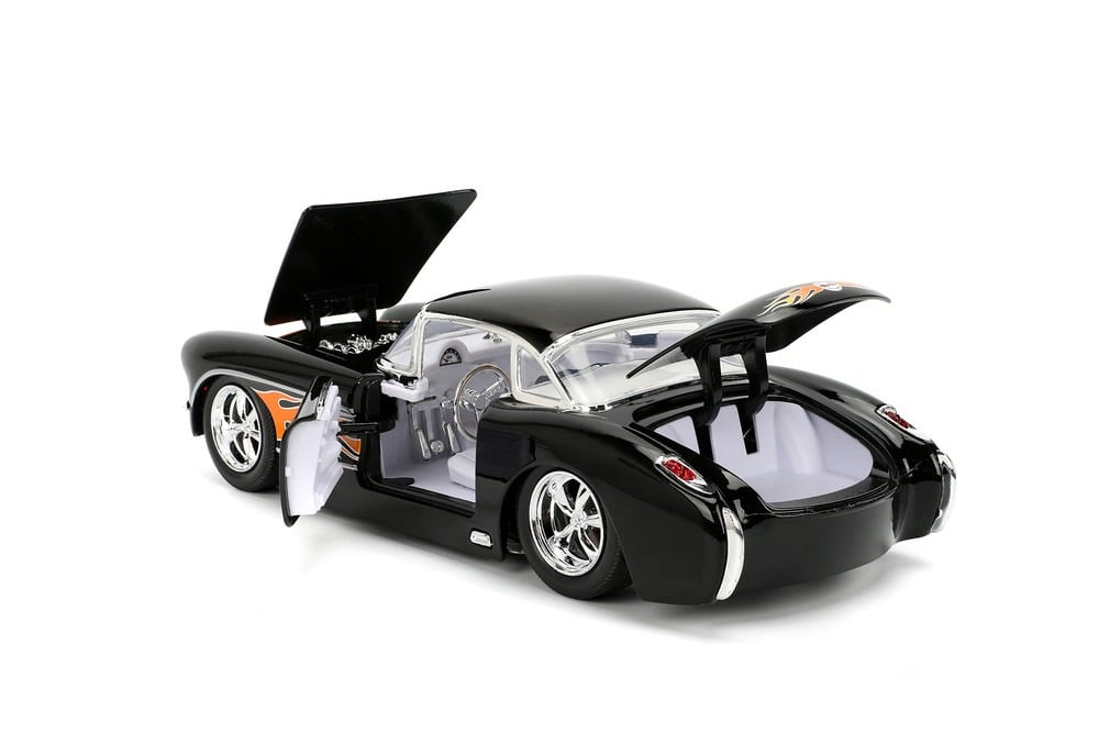 Bigtime Muscle 1957 Chevy Corvette Hardtop (Black with Flames) 1/24 Scale Die-Cast Model Gallery Image 7