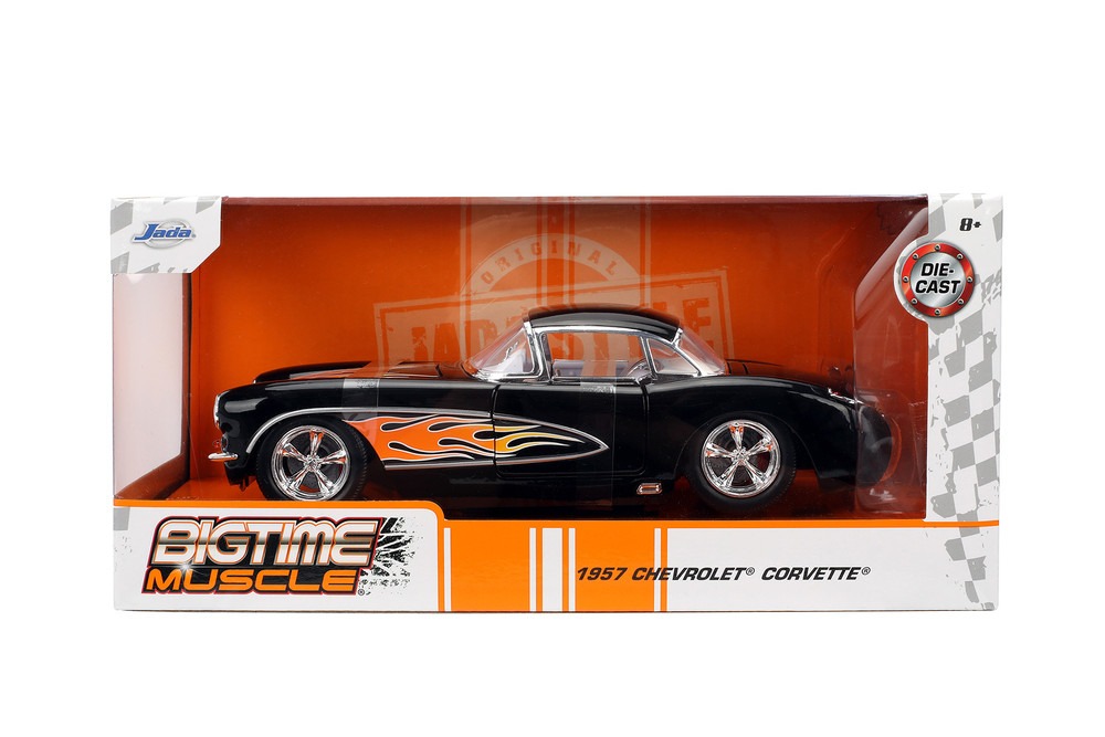 Bigtime Muscle 1957 Chevy Corvette Hardtop (Black with Flames) 1/24 Scale Die-Cast Model Gallery Image 11